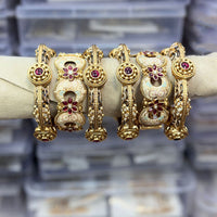 Tanish Art Jewellery Pota Stone And Meenakari Designer Openable Bangles Set