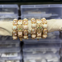 Tanish Art Jewellery Pota Stone And Meenakari Designer Openable Bangles Set