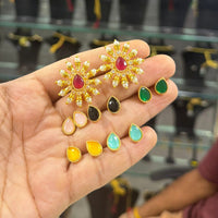 Tanish Art Jewellery Elegant Pota Stone And Pearl Changeable Stud Earrings