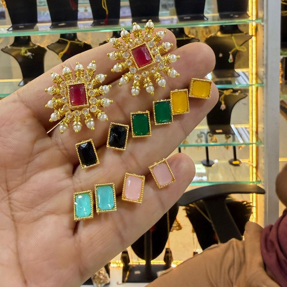 Tanish Art Jewellery Elegant Pota Stone And Pearl Changeable Stud Earrings