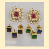 Tanish Art Jewellery Elegant Pota Stone And Pearl Changeable Stud Earrings