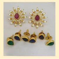 Tanish Art Jewellery Elegant Pota Stone And Pearl Changeable Stud Earrings