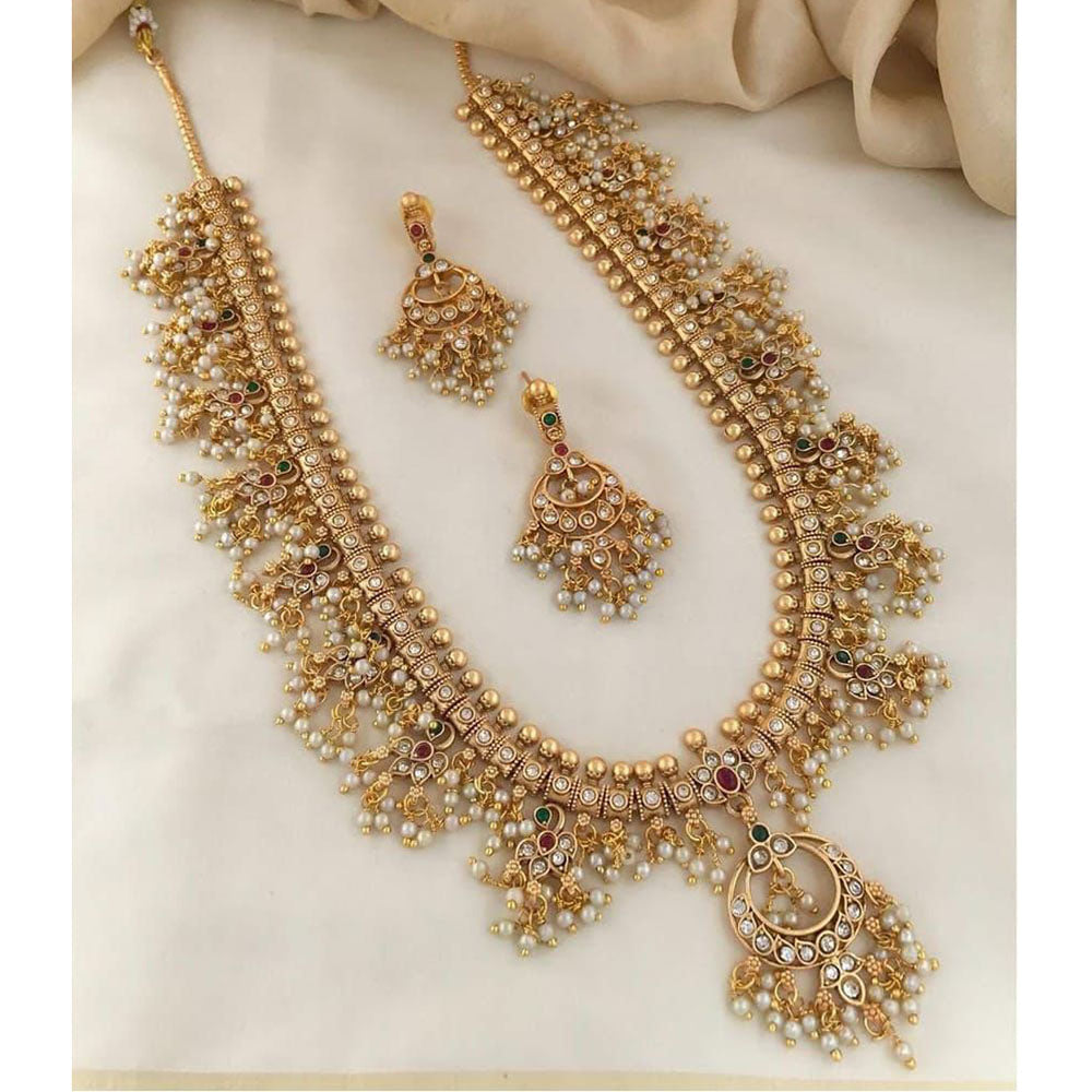 Tanish Art Jewellery Royal Pota Stone And Pearl Long Necklace Set