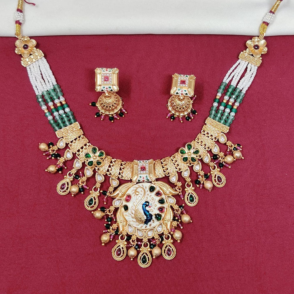 Tanish Art Jewellery Royal Pota Stone And Pearl Meenakari Necklace Set