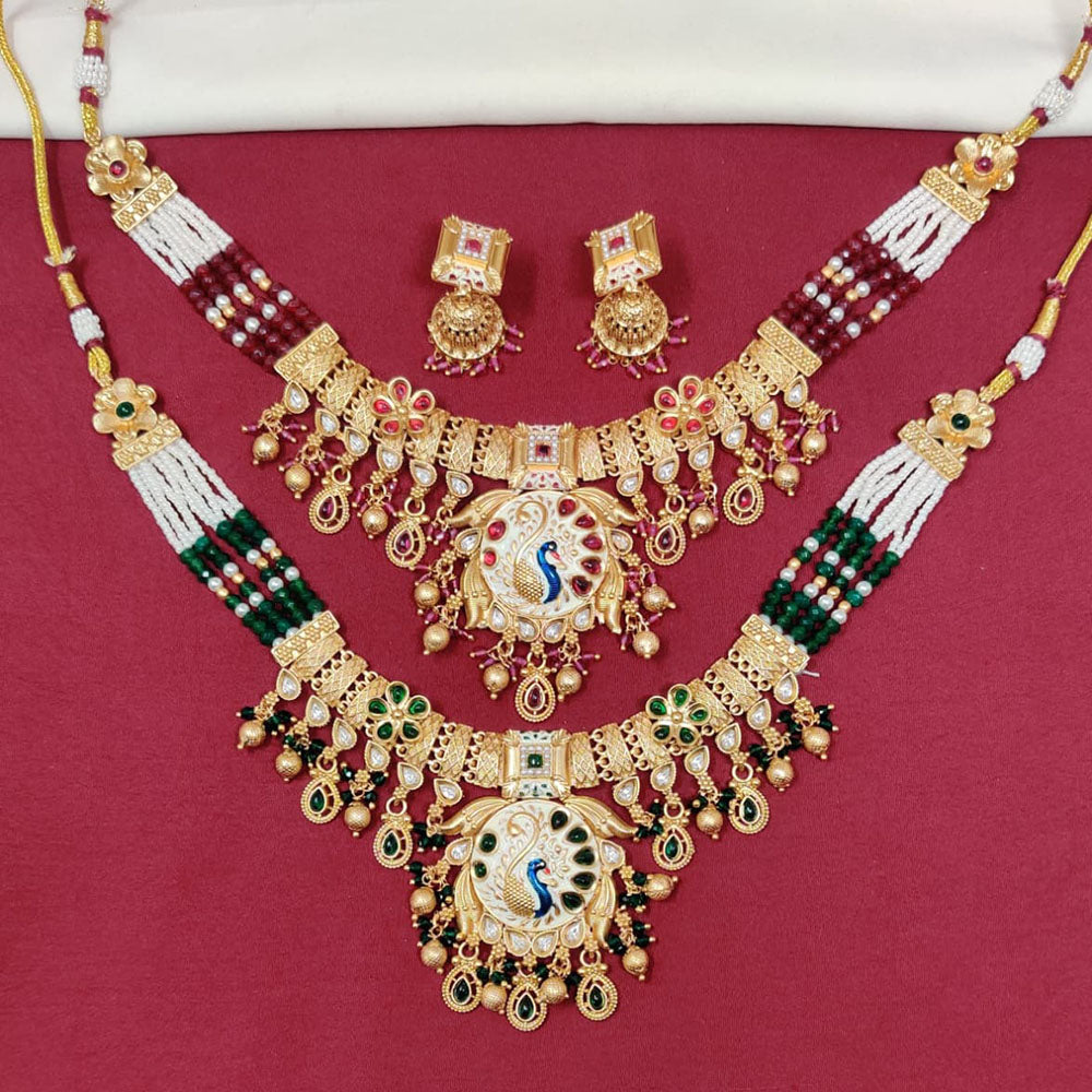 Tanish Art Jewellery Royal Pota Stone And Pearl Meenakari Necklace Set