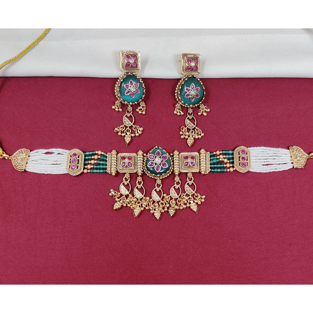 Tanish Art Jewellery Royal Pota Stone And Pearl Choker Necklace Set