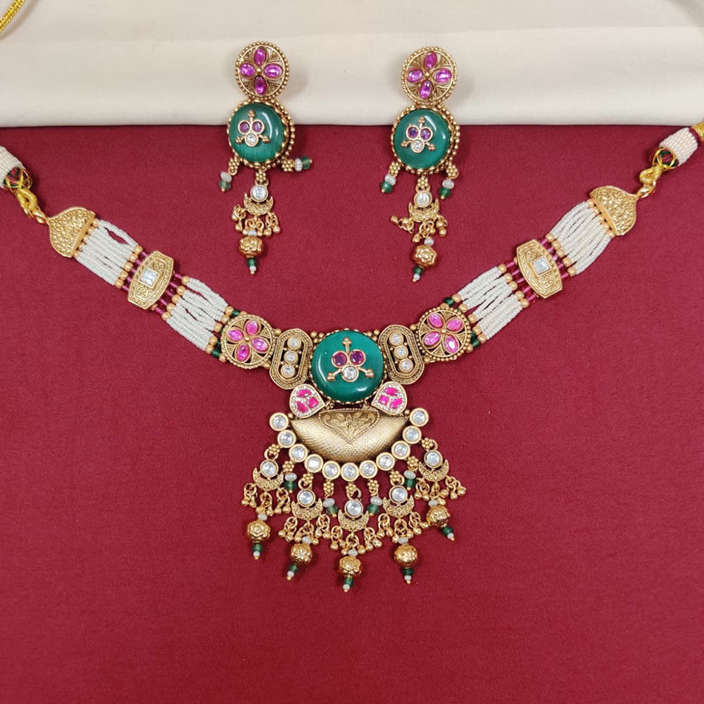 Tanish Art Jewellery Royal Pota Stone And Pearl Necklace Set