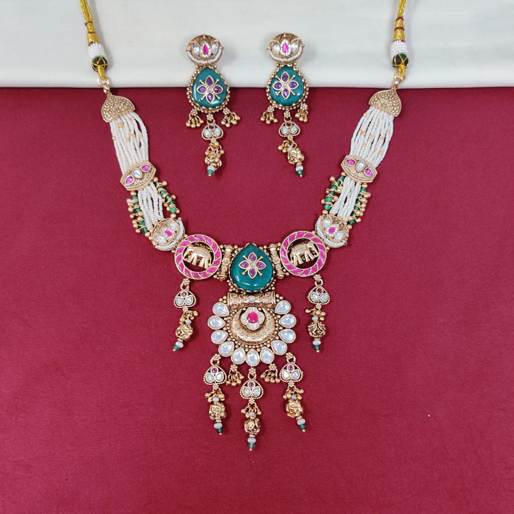 Tanish Art Jewellery Royal Pota Stone And Pearl Necklace Set