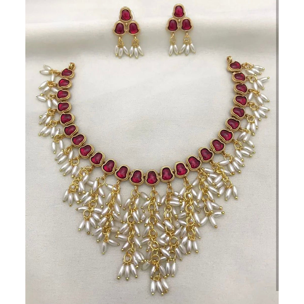 Tanish Art Jewellery Heritage Pota Stone And Pearl Necklace Set