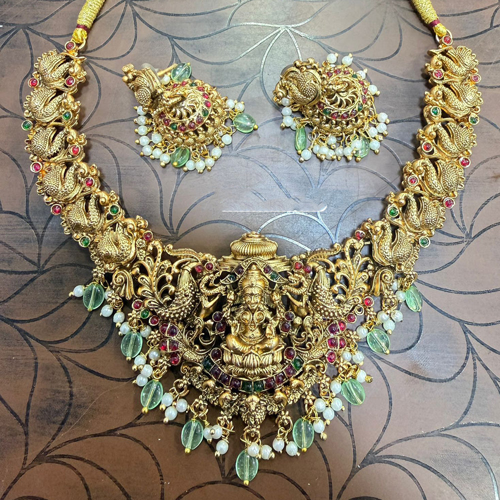 Tanish Art Jewellery South Indian Temple Pota Stone And Pearl Necklace Set