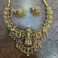 Tanish Art Jewellery South Indian Temple Pota Stone And Pearl Necklace Set