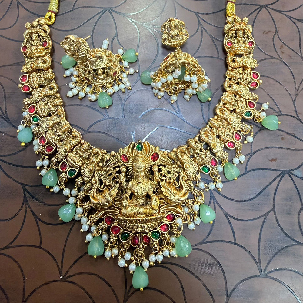 Tanish Art Jewellery South Indian Temple Pota Stone And Pearl Necklace Set