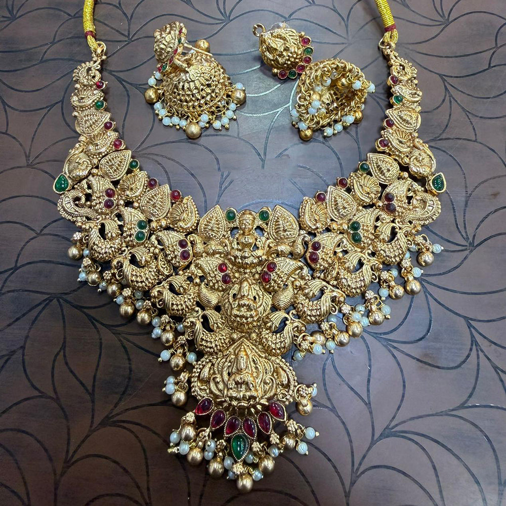 Tanish Art Jewellery South Indian Temple Pota Stone And Pearl Necklace Set