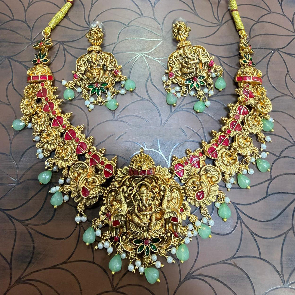 Tanish Art Jewellery South Indian Temple Pota Stone And Pearl Necklace Set