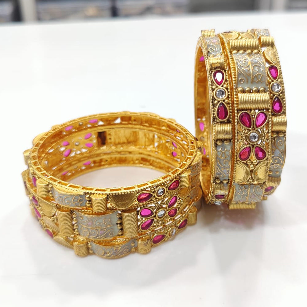 Tanish Art Jewellery Premium Matte Gold Pota And Meenakari Bangles Set