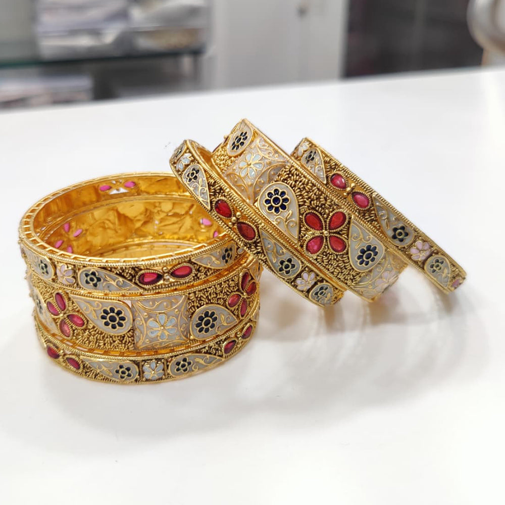 Tanish Art Jewellery Premium Matte Gold Pota And Meenakari Bangles Set
