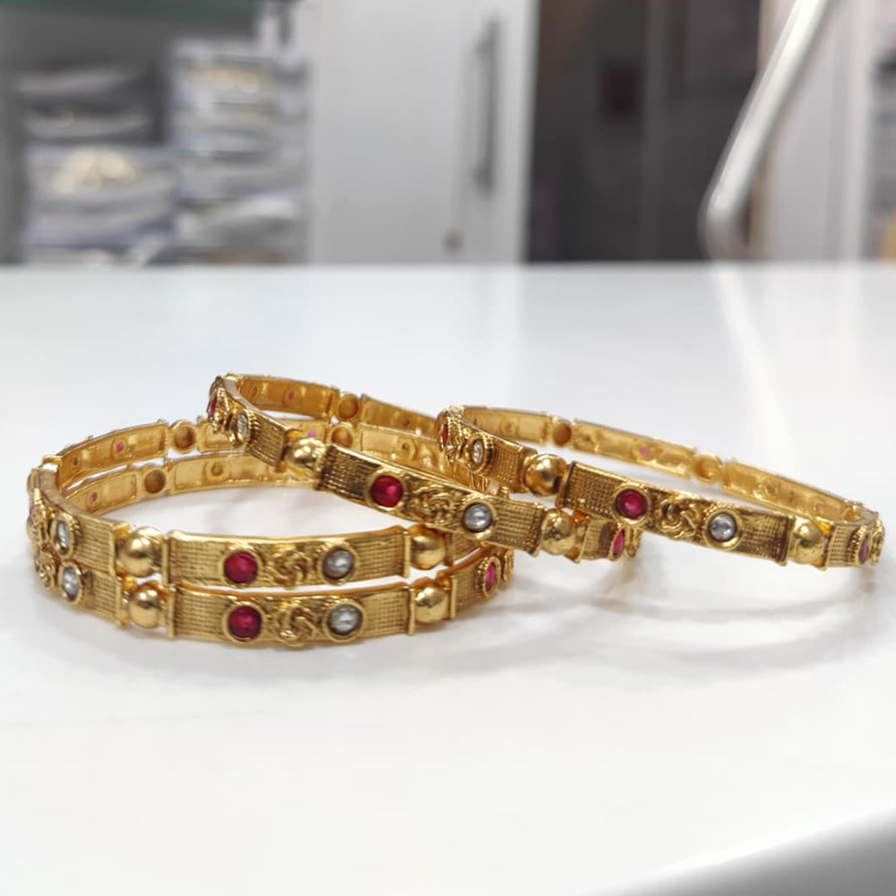 Tanish Art Jewellery Premium Matte Gold Pota Stone Bangles Set