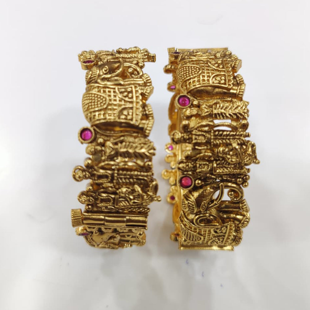 Tanish Art Jewellery Premium Matte Gold Pota Stone Openable Bangles Set