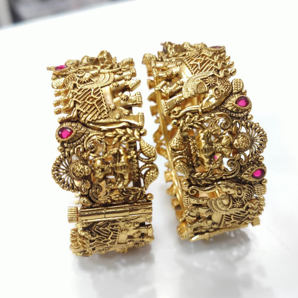 Tanish Art Jewellery Premium Matte Gold Pota Stone Openable Bangles Set