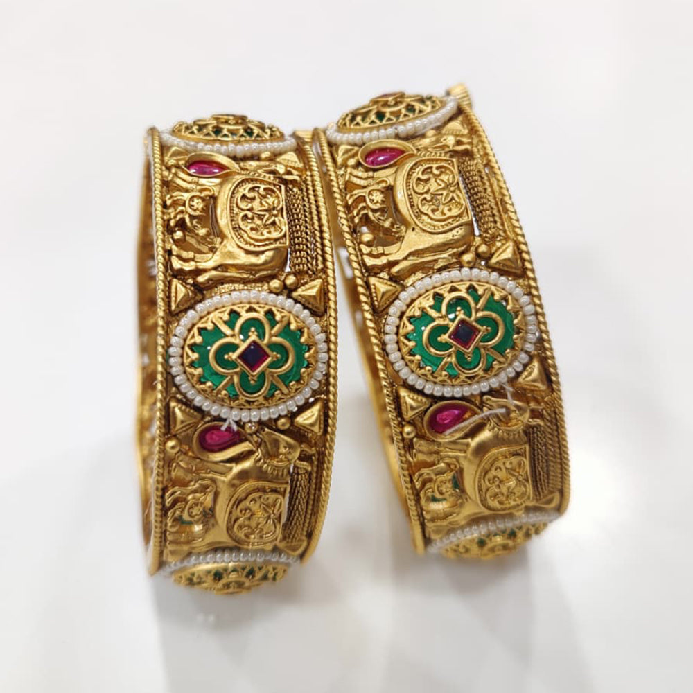Tanish Art Jewellery Premium Matte Gold Pota Stone And Pearl Openable Bangles Set