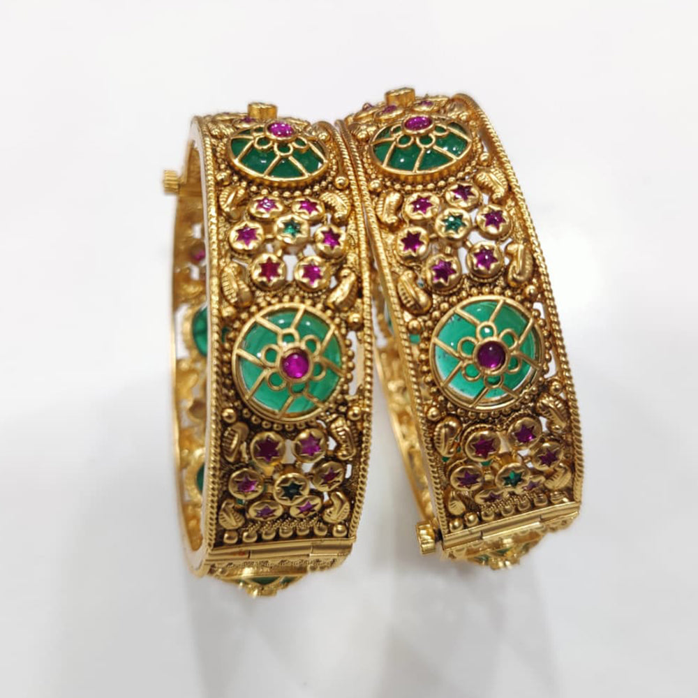 Tanish Art Jewellery Premium Matte Gold Pota Stone Openable Bangles Set