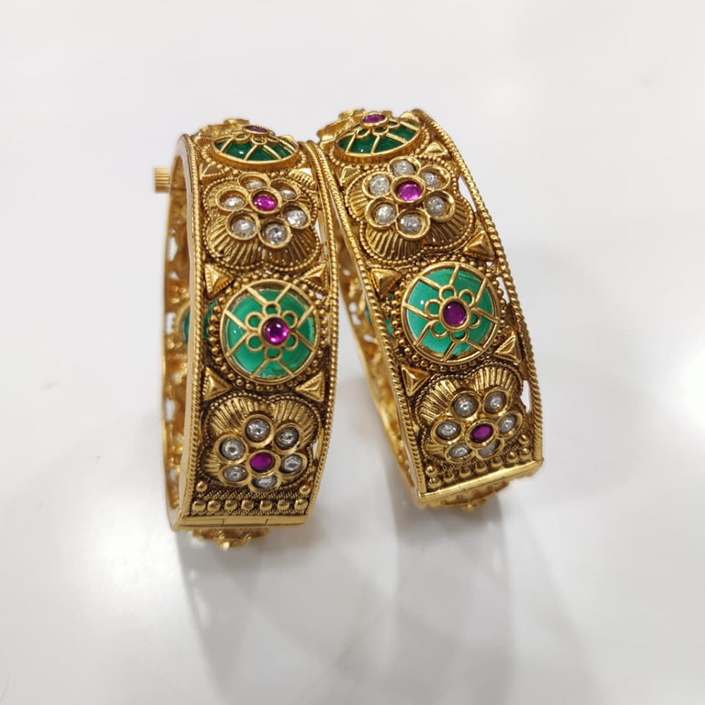 Tanish Art Jewellery Premium Matte Gold Pota Stone Openable Bangles Set
