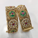 Tanish Art Jewellery Premium Matte Gold Pota Stone And Pearl Openable Bangles Set