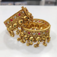 Tanish Art Jewellery Premium Matte Gold Pota Stone Openable Bangles Set