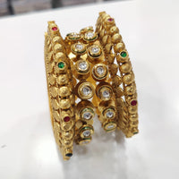 Tanish Art Jewellery Premium Matte Gold Pota Stone Bangles Set
