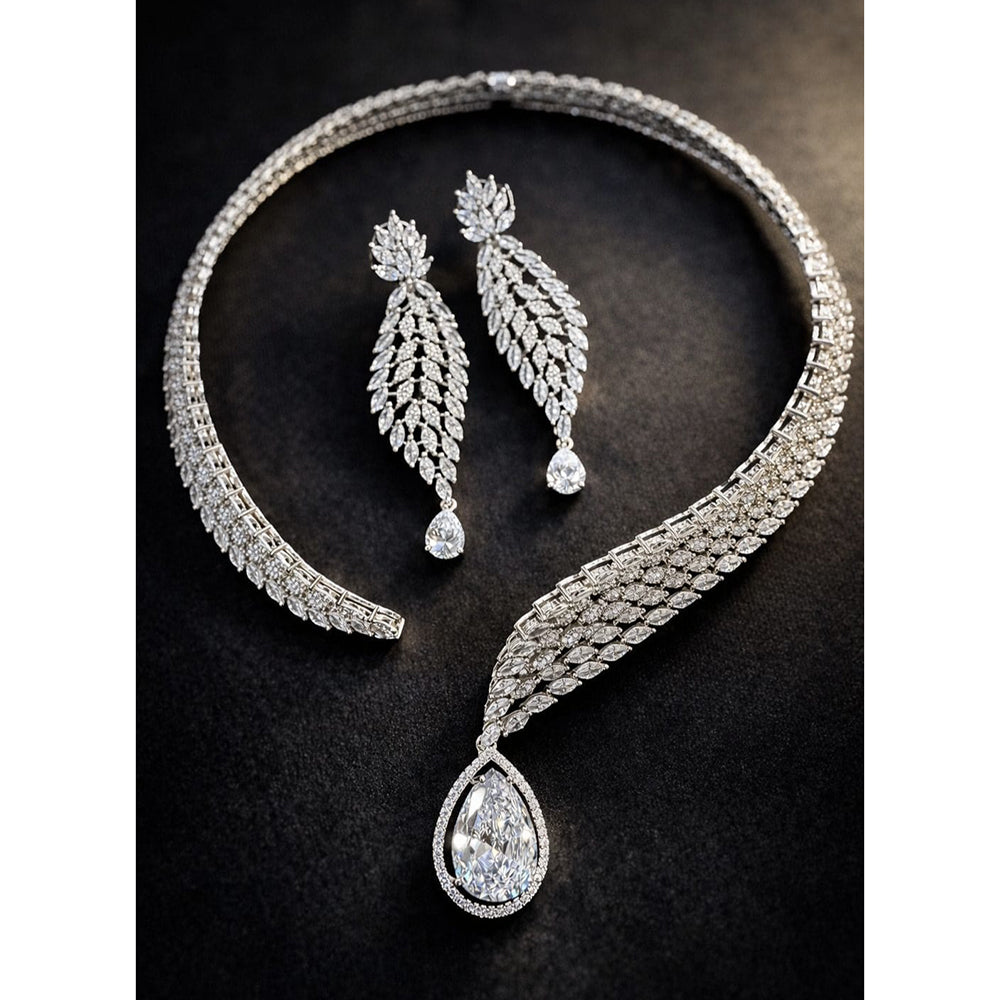 Tanish Art Jewellery Glamorous American Diamond Necklace Set