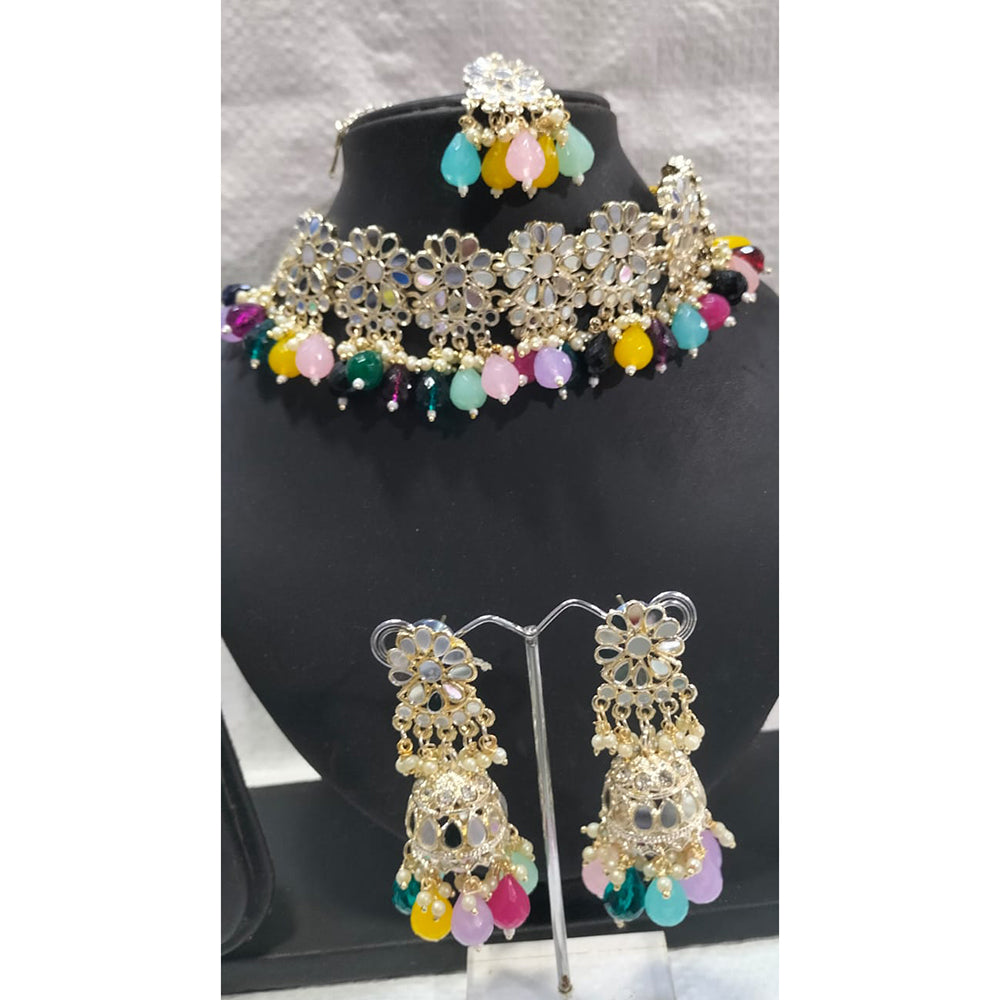 Tanish Art Jewellery Glamorous Mirror Choker Beads Necklace Set