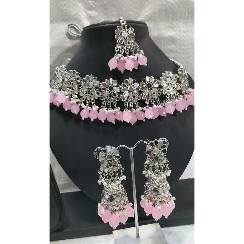 Tanish Art Jewellery Glamorous Mirror Choker Beads Necklace Set