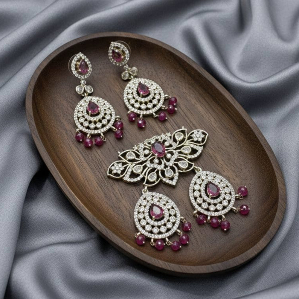 Tanish Art Jewellery American Diamond Stone Beads Pendant Set