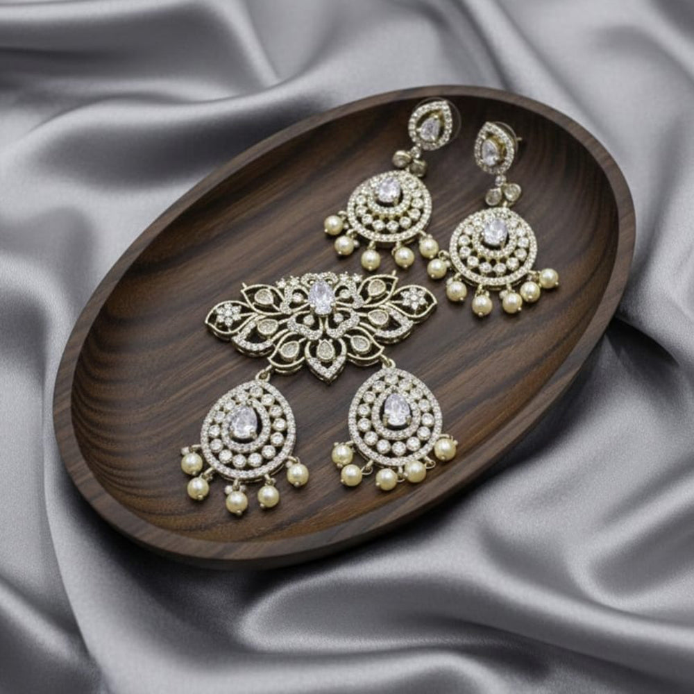 Tanish Art Jewellery American Diamond Stone Beads Pendant Set