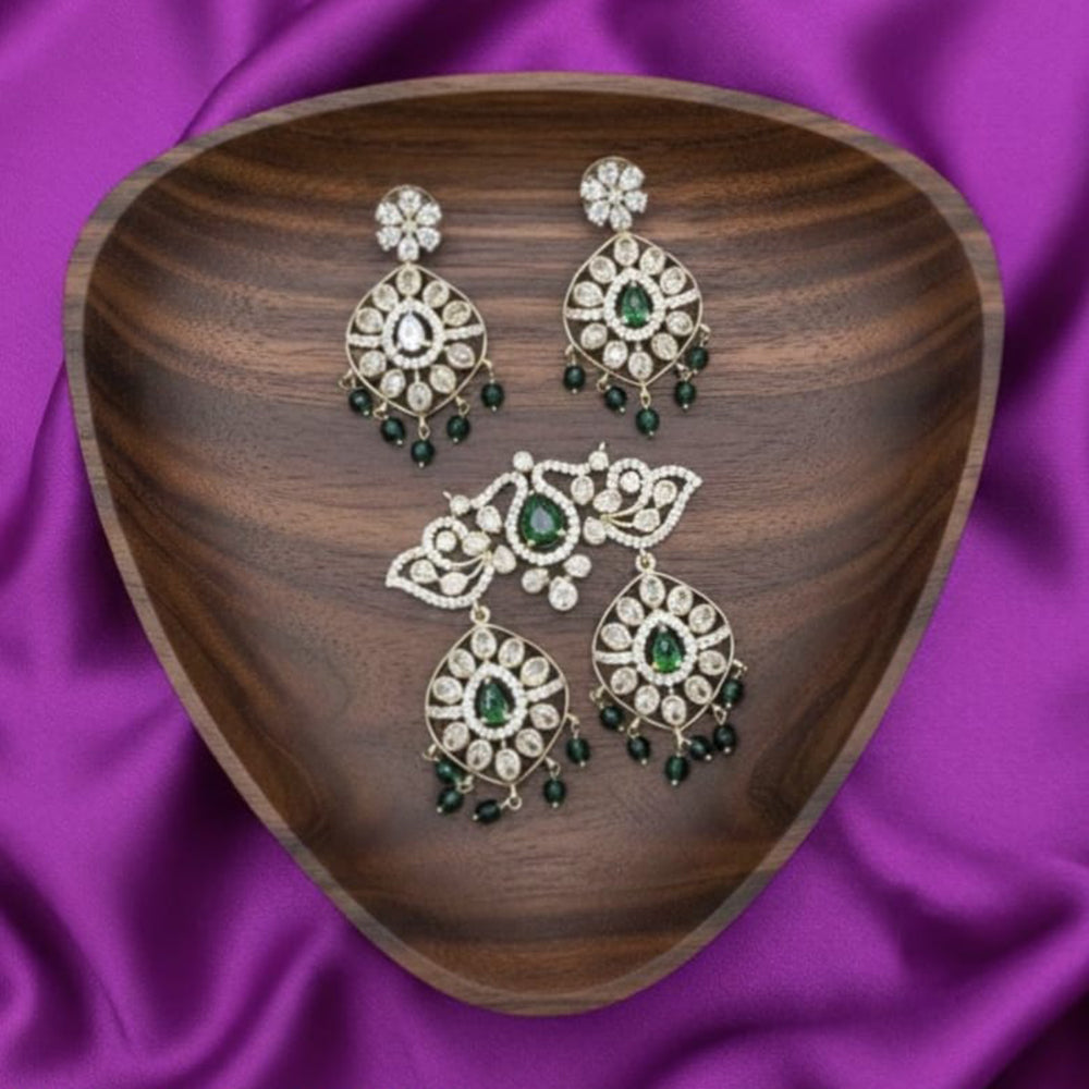 Tanish Art Jewellery American Diamond Stone Beads Pendant Set