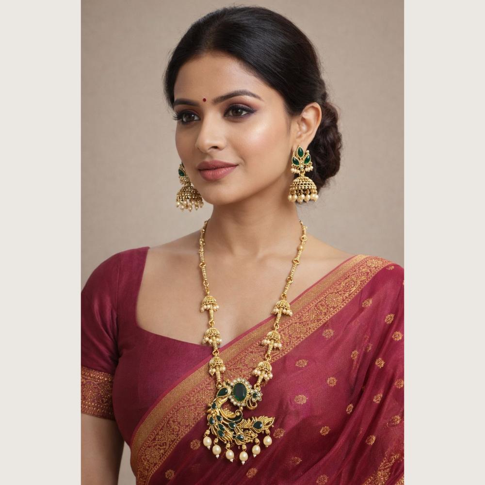 Tanish Art Jewellery Heritage Pota Stone And Pearl Long Necklace Set