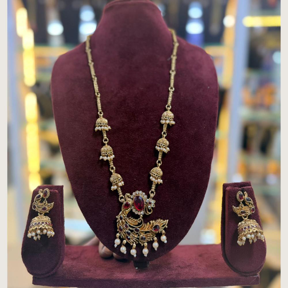 Tanish Art Jewellery Heritage Pota Stone And Pearl Long Necklace Set