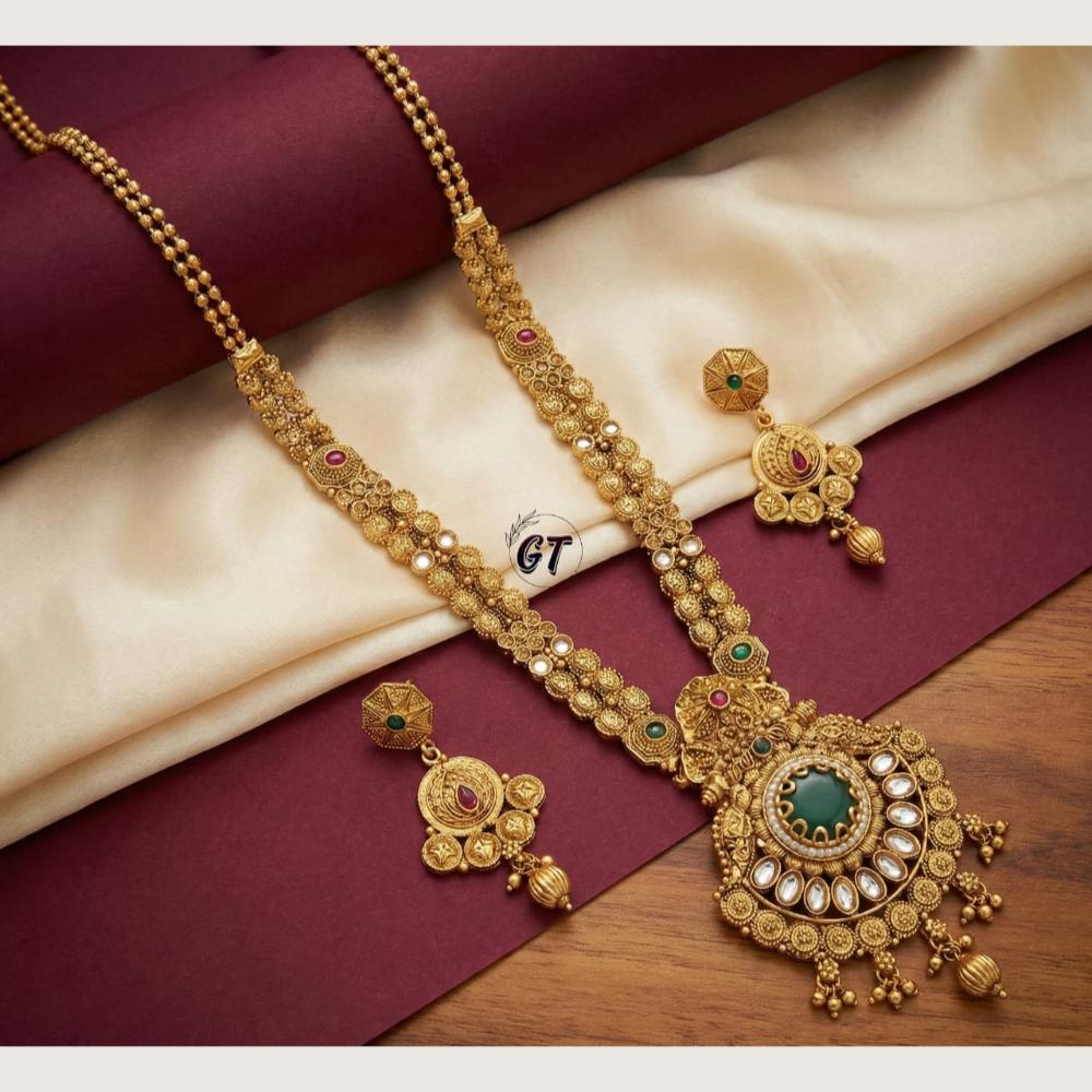 Tanish Art Jewellery Heritage Pota Stone And Pearl Long Necklace Set