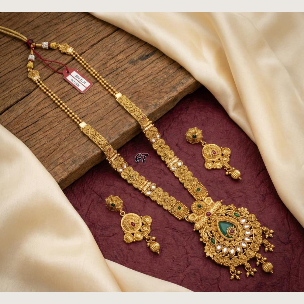 Tanish Art Jewellery Heritage Pota Stone And Pearl Long Necklace Set