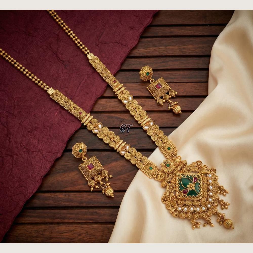 Tanish Art Jewellery Heritage Pota Stone And Pearl Long Necklace Set