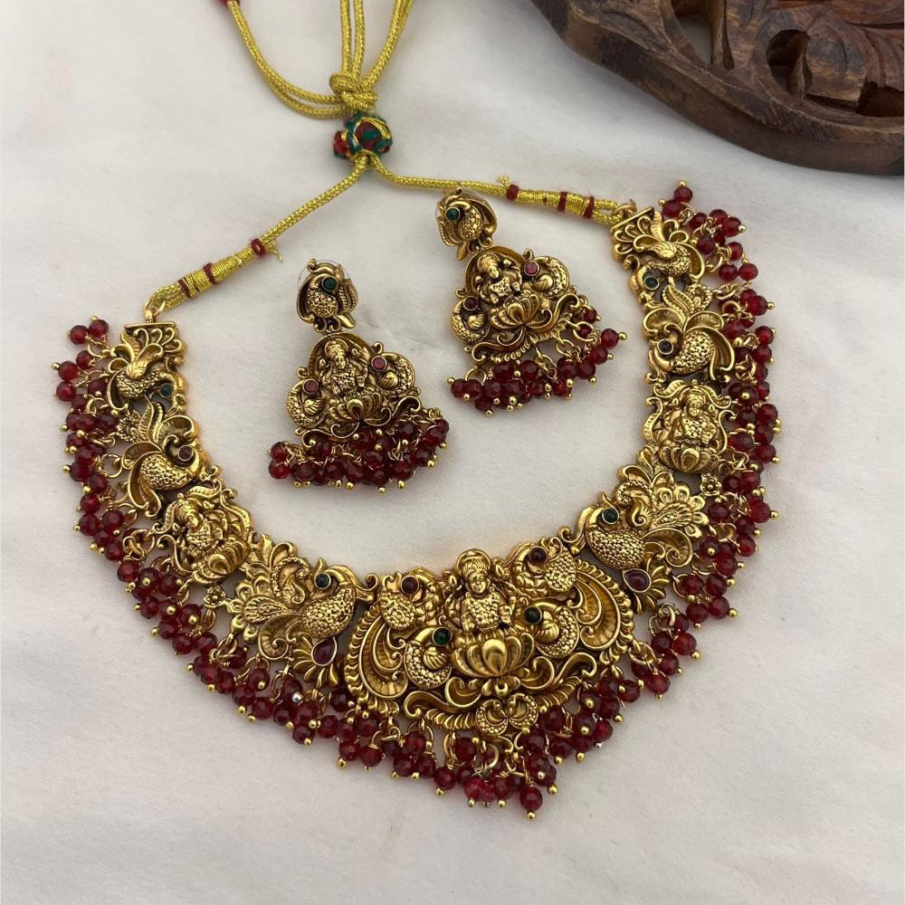 Tanish Art Jewellery South Indian Temple Pota Stone And Pearl Necklace Set