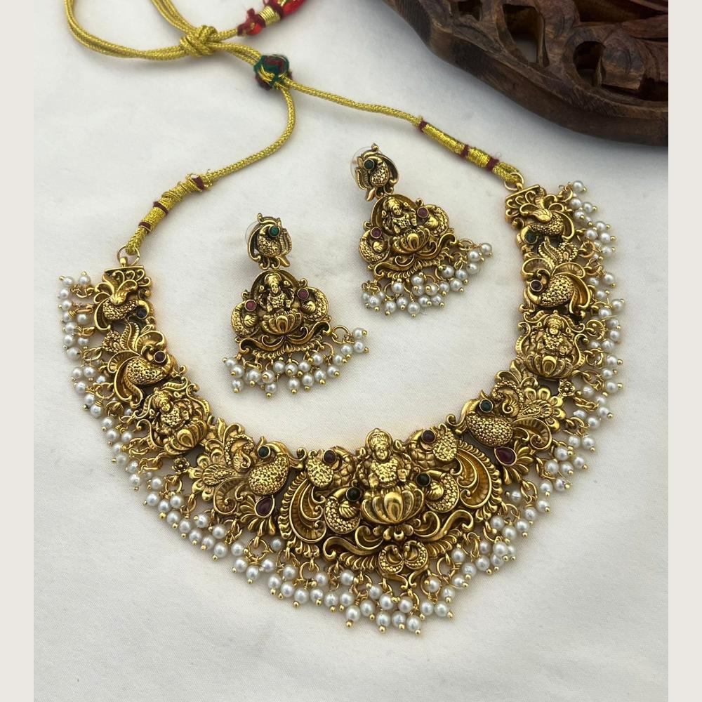 Tanish Art Jewellery South Indian Temple Pota Stone And Pearl Necklace Set