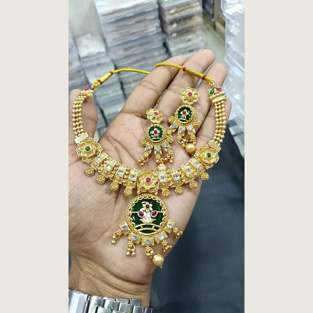 Tanish Art Jewellery Heritage Pota Stone And Pearl Necklace Set