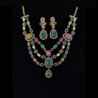 Tanish Art Jewellery Classic Pota Stone Polki Kundan And Austrian Stone Necklace Set