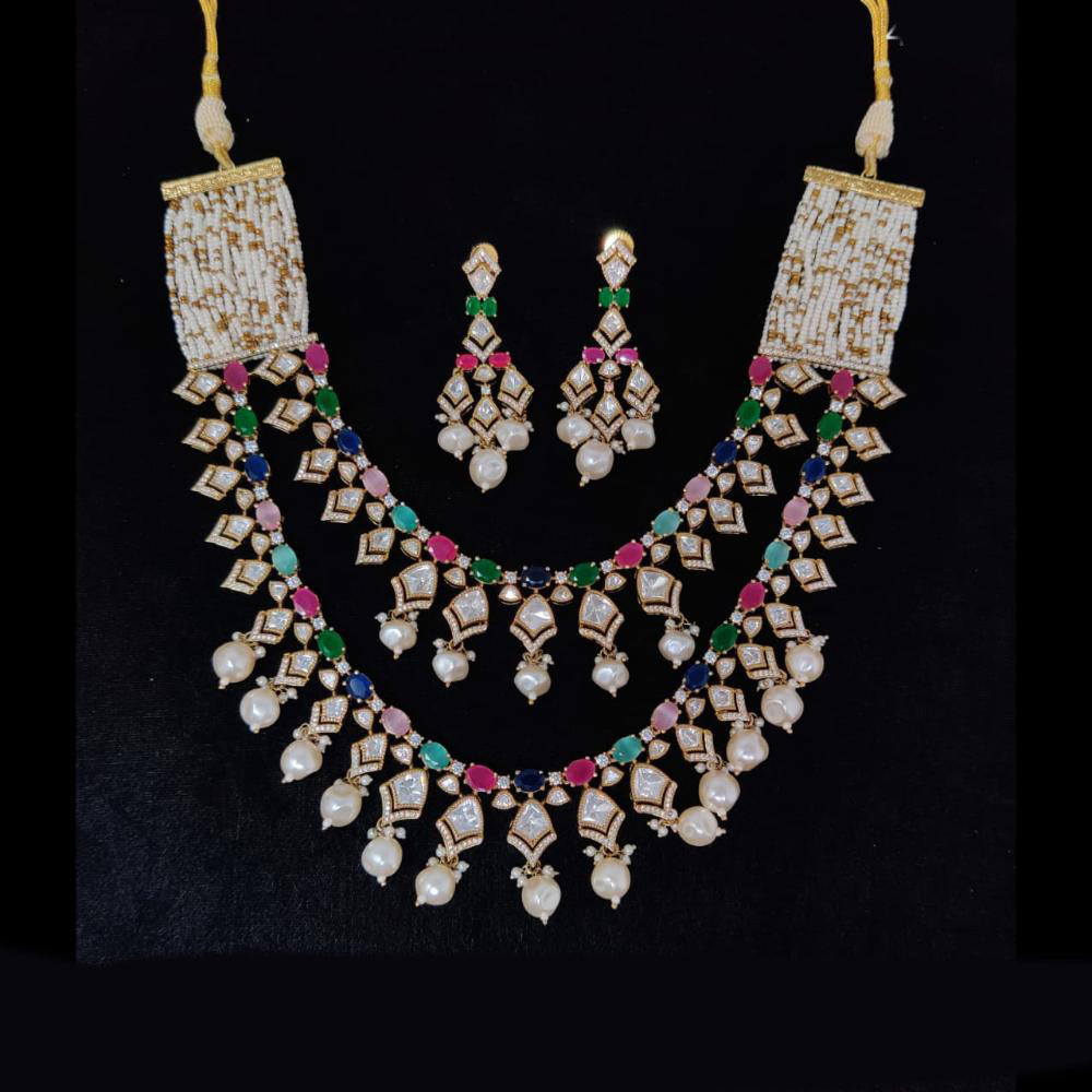Tanish Art Jewellery Traditional Polki Kundan And Austrian Stone Double Necklace Set