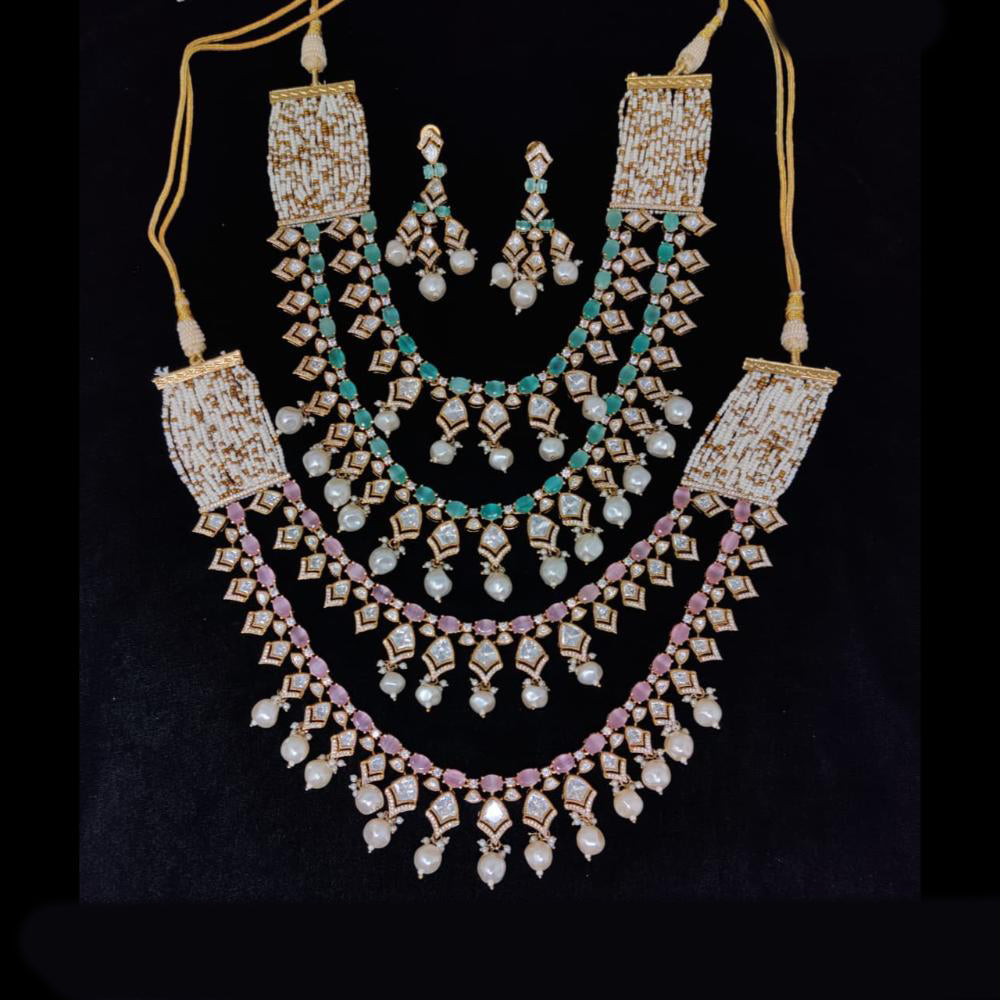 Tanish Art Jewellery Traditional Polki Kundan And Austrian Stone Double Necklace Set