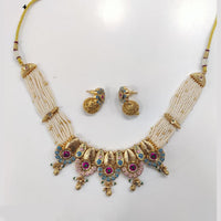 Tanish Art Jewellery Luxury Pota Stone And Pearl Meenakari Traditional Necklace Set 