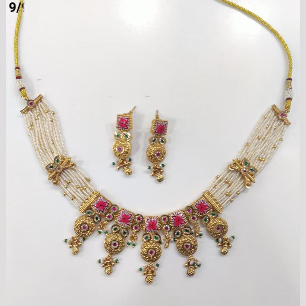Tanish Art Jewellery Luxury Pota Stone And Pearl Meenakari Traditional Necklace Set 