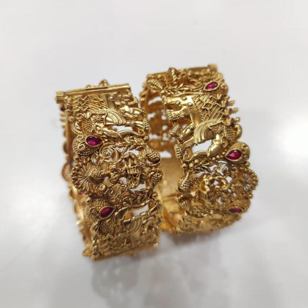 Tanish Art Jewellery Heritage Pota Stone Temple Openable Bangles Set