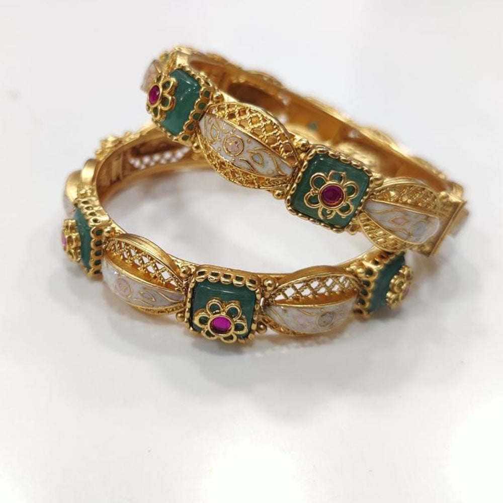 Tanish Art Jewellery Heritage Pota Stone And Meenakari Openable Bangles Set